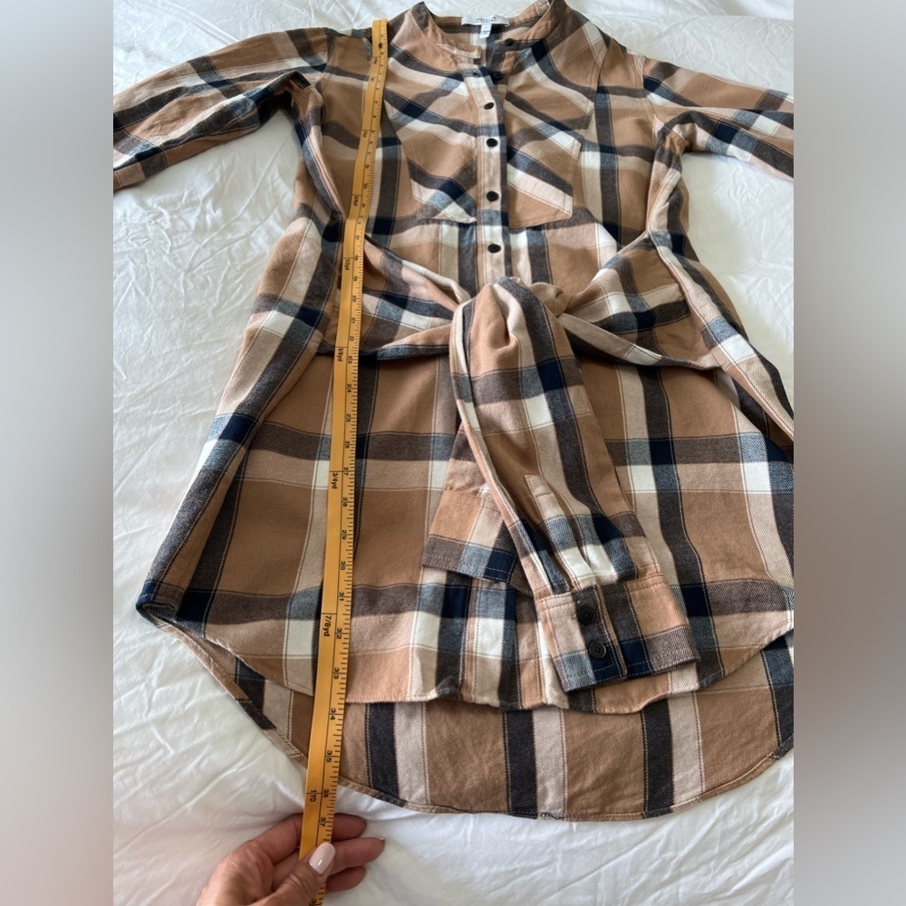 Derek Lam 10 Crosby Denim Mock Tie Waist Dress | Camel 100% Cotton Plaid SZ 6. - Picture 3 of 10